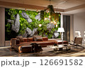 Angled View of Living Room with Lush Green Wall 126691582