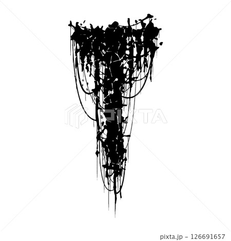 Death-metal font. Drippy letter on white background. Custom lettering. 126691657