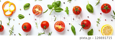 Background from Vegetables and fruits. Vegan food.Peppers, tomatoes, greens.generative ai. 126691715