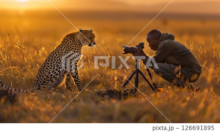 A passionate photographer captures an award-winning shot of a rare animal, highlighting wildlife conservation. A passionate photographer captures an award-winning shot of a rare animal, highlighting wildlife conservation. 126691895
