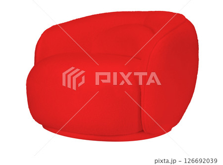Modern red upholstered armchair with soft fabric texture isolated on a clean white background. 126692039