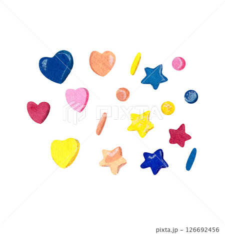 Watercolor illustration hand drawn sugar candies of different colors and shapes for ice cream or othet dessert 126692456