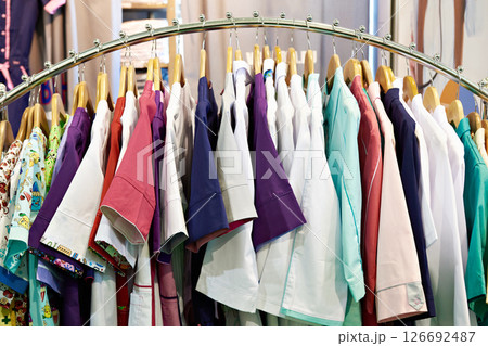 Medical gowns for nurses on hanger 126692487