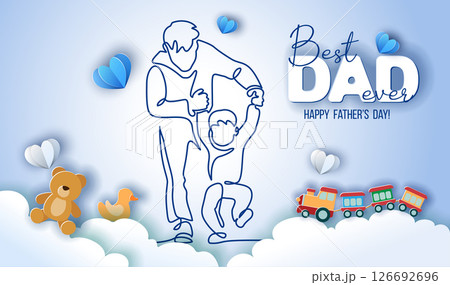 Father teaches his son to walk first step. Fathers day concept. Continuous one line drawing. 126692696
