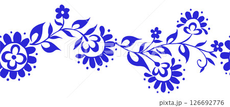 Vector seamless border with blue ornament. Folk pattern Vector seamless border with blue ornament. Folk pattern 126692776