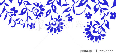 Vector seamless border with blue ornament. Folk pattern 126692777