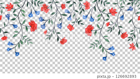 Watercolor seamless border with small wild flowers and branches 126692893