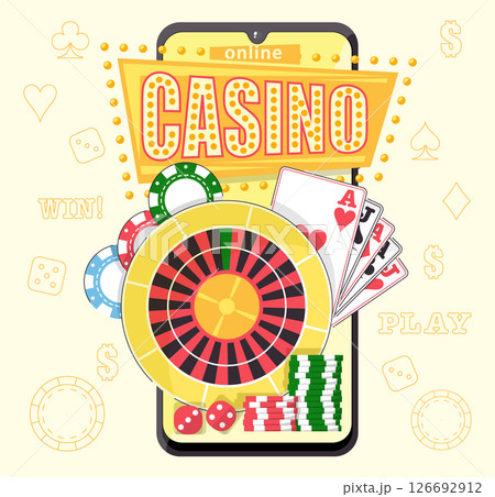 Cartoon Color Online Casino Smartphone Application Concept Flat Design Style and Line Elements. Vector illustration of Roulette Cartoon Color Online Casino Smartphone Application Concept Flat Design Style and Line Elements. Vector illustration of Roulette 126692912