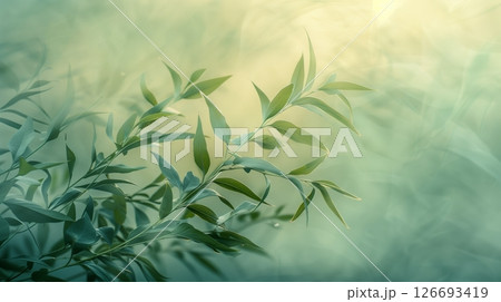 Foliage gently swaying in slow motion creates a mesmerizing, tranquil visual experience. 126693419