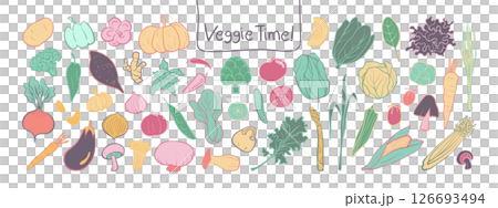 Isolated hand Drawn Vegetable Clipart Set on a transparent background. Soft Pastel Illustration Style. Green, orange, and pink colors. Isolated hand Drawn Vegetable Clipart Set on a transparent background. Soft Pastel Illustration Style. Green, orange, and pink colors. 126693494