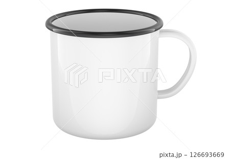 White Enamel Mug with Black Rim, 3D Rendering 126693669