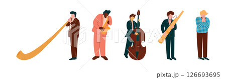 Man Play Different Musical Instrument Perform Concert in Orchestra Vector Set Man Play Different Musical Instrument Perform Concert in Orchestra Vector Set 126693695