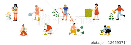 People Character Garden Worker Engaged in Farming Vector Set People Character Garden Worker Engaged in Farming Vector Set 126693714