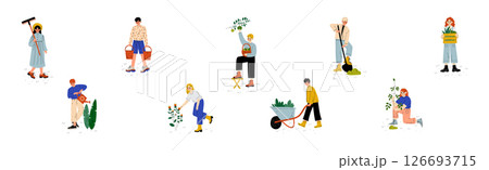 People Character Garden Worker Engaged in Farming Vector Set 126693715