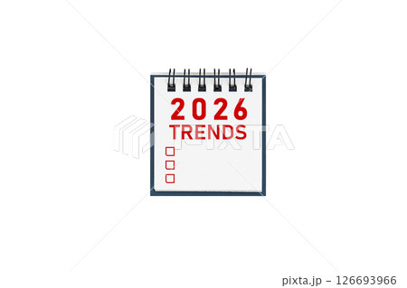 2026 Trends calendar on blue background. Perfect for marketing, trends, and yearly planning ideas. 126693966