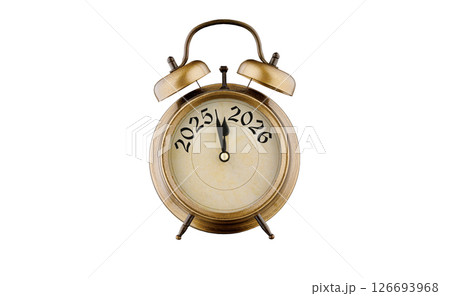 Golden Clock 2025-2026 on White Background Golden Clock 2025-2026 on White Background 126693968