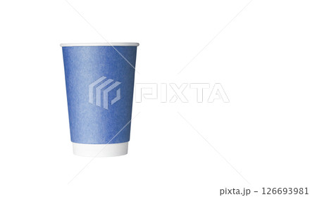 cardboard glass of blue color, for coffee or tea on an isolated white background cardboard glass of blue color, for coffee or tea on an isolated white background 126693981