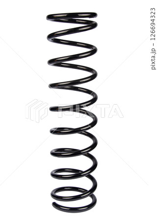 Car spare part. Large metal spring on white background. cushioning spring over white background, auto spare parts. automotive suspension springs on a white background Car spare part. Large metal spring on white background. cushioning spring over white background, auto spare parts. automotive suspension springs on a white background 126694323