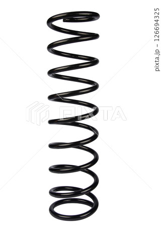 Car spare part. Large metal spring on white background. cushioning spring over white background, auto spare parts. automotive suspension springs on a white background Car spare part. Large metal spring on white background. cushioning spring over white background, auto spare parts. automotive suspension springs on a white background 126694325