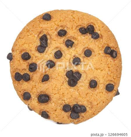 Homemade biscuit cookie with chocolate drops isolated on the white Homemade biscuit cookie with chocolate drops isolated on the white 126694605