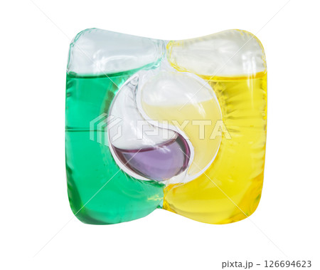 Washing multicolor gel liquid powder capsule isolated on the white background 126694623