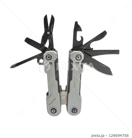 Multitool multi function tool hovers on white background isolation 126694708