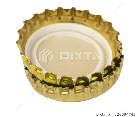 Crown cap bottle gold silver metal isolated on the white clipping path 126694743