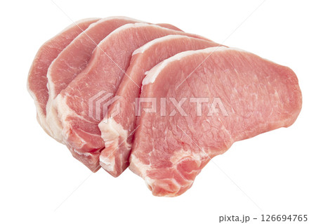 sliced raw pork meat isolated on white background. with clipping path. sliced raw pork meat isolated on white background. with clipping path. 126694765