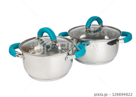 A stainless pan on white background isolated 126694822