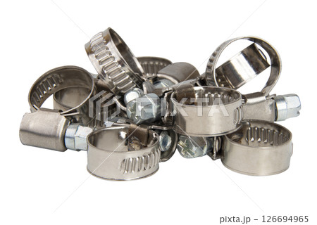 Metalic construction stainless ring clamp isolated on the white background Metalic construction stainless ring clamp isolated on the white background 126694965