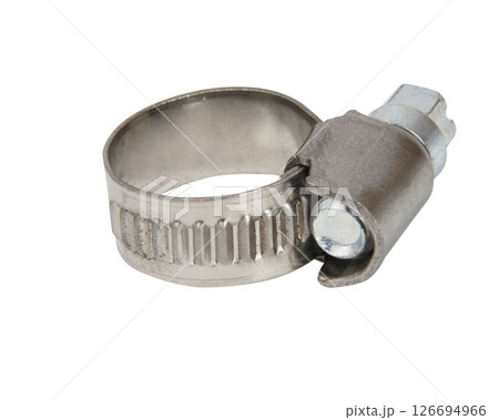 Metalic construction stainless ring clamp isolated on the white background Metalic construction stainless ring clamp isolated on the white background 126694966