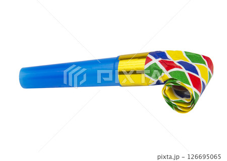 Party blower horn noisemaker rolled for birthday isolated on the white background Party blower horn noisemaker rolled for birthday isolated on the white background 126695065