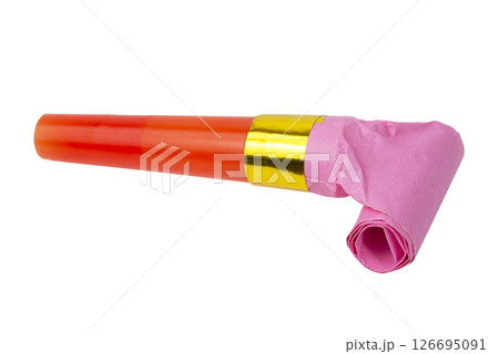 Party horn noisemaker blower rolled isolated on the white background cut out clipping path 126695091