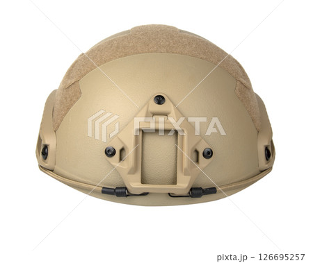 Camouflage, green, khaki military helmet, isolated white background Camouflage, green, khaki military helmet, isolated white background 126695257