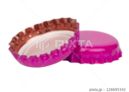 Used crumpled metal beer cap on white background 126695342