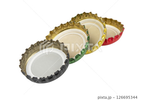 Bottle metal cap for beer or soda isolated on the white background Bottle metal cap for beer or soda isolated on the white background 126695344