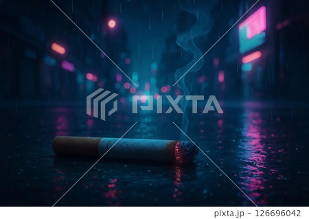 Smoldering Cigarette Butt on Ground 126696042
