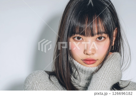 前髪ぱっつんの黒髪女性「AI生成画像」 前髪ぱっつんの黒髪女性「AI生成画像」 126696182