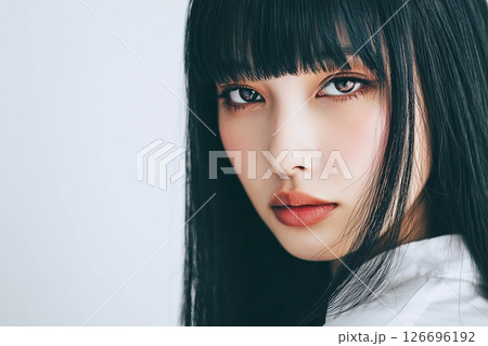 前髪ぱっつんの黒髪女性「AI生成画像」 126696192