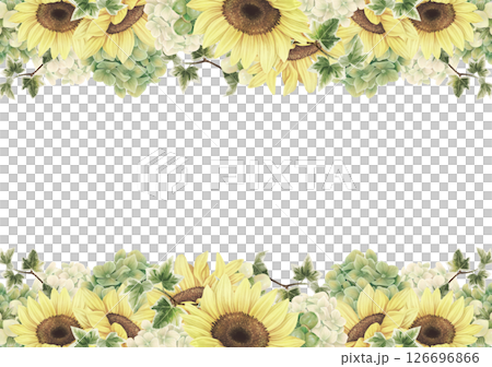 ひまわりとアジサイをあわせた夏の花枠 126696866