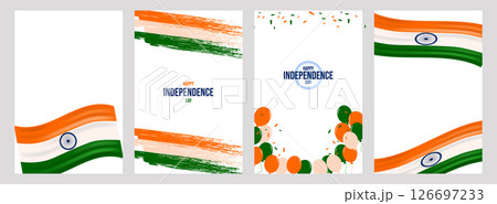 Indian Independence Day poster set template Design. 15 august. National colors country. greeting card invitation flyer layout. Vector illustration. 126697233