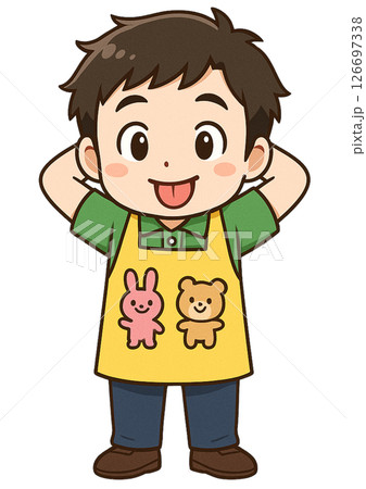 照れて舌を出し、手を後ろ頭に回している男性の保育士 126697338