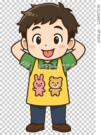 照れて舌を出し、手を後ろ頭に回している男性の保育士 126697338