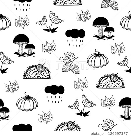 Autumn elements, black and white seamless pattern Autumn elements, black and white seamless pattern 126697377