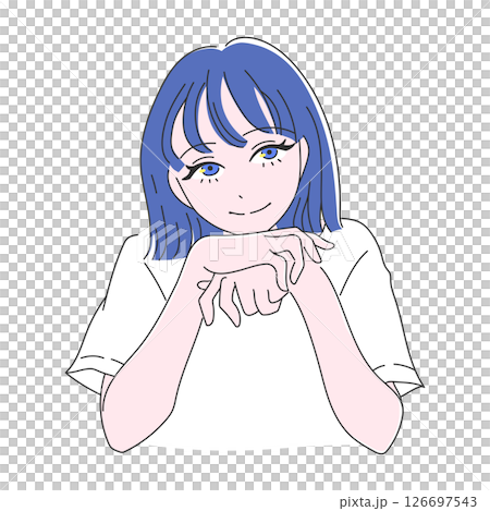 Line drawing of a woman staring with her chin on her hand 126697543