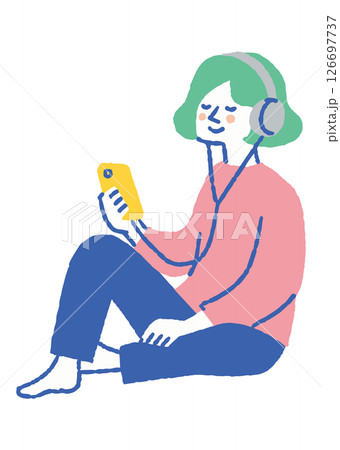 部屋で音楽を聴いている女性_色 部屋で音楽を聴いている女性_色 126697737