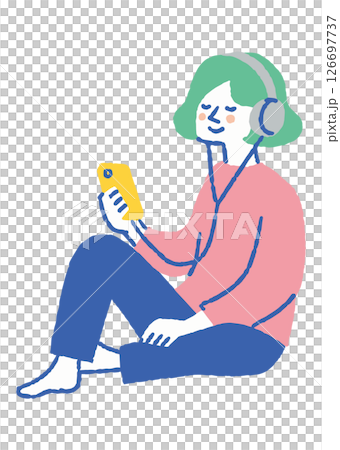 部屋で音楽を聴いている女性_色 部屋で音楽を聴いている女性_色 126697737