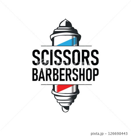 vintage retro modern barbershop logo design, barber shop concept, with cool hair style and silhouette icon of shaving equipment illustration template for product brand, business, and shop 126698443