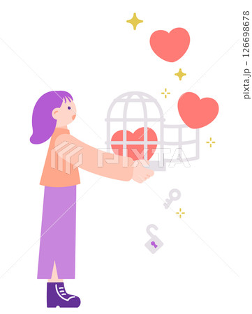 ハートを解き放つ女性のイラスト　心の解放・自由のメタファー 126698678