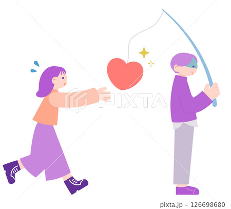 恋愛依存の女性と悪い男性のイラスト｜恋愛の駆け引き・搾取の比喩表現 126698680